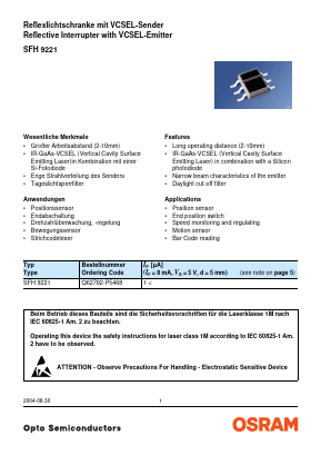 SFH9221 Datasheet PDF OSRAM GmbH