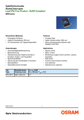 SFH9315 Datasheet PDF OSRAM GmbH