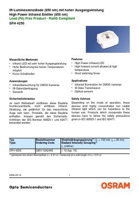 SFH4250 Datasheet PDF OSRAM GmbH