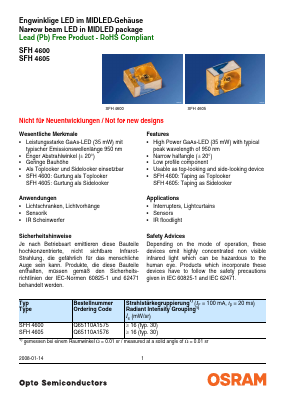 SFH4600 Datasheet PDF OSRAM GmbH