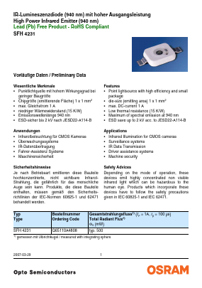 SFH4231 Datasheet PDF OSRAM GmbH