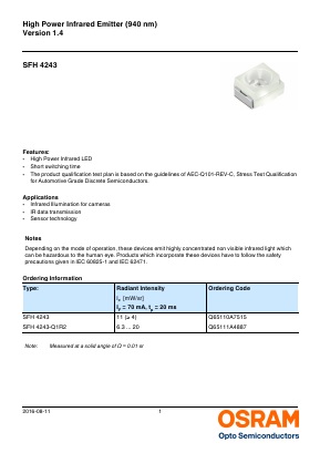 SFH4243-Q1R2 Datasheet PDF OSRAM GmbH