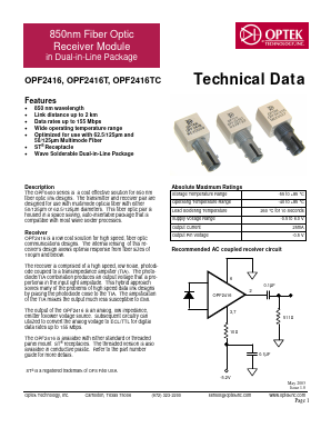 OPF1416 Datasheet PDF Optek Technology