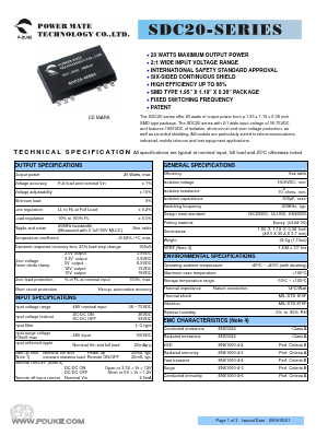 SDC20-48S3P3 Datasheet PDF Power Mate Technology