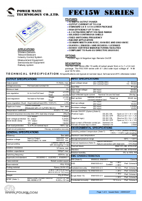 FEC15-48D12W Datasheet PDF Power Mate Technology