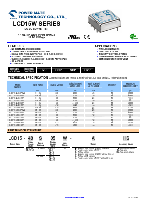 LCD15-48D15W Datasheet PDF Power Mate Technology