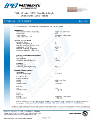 RG302-U Datasheet PDF Pasternack Enterprises, Inc.