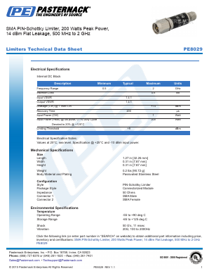 PE8029 Datasheet PDF Pasternack Enterprises, Inc.