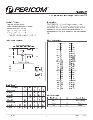 PI3B16209 Datasheet PDF Pericom Semiconductor Corporation