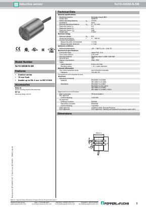 NJ10-30GM-N-5M Datasheet PDF Pepperl+Fuchs Inc.