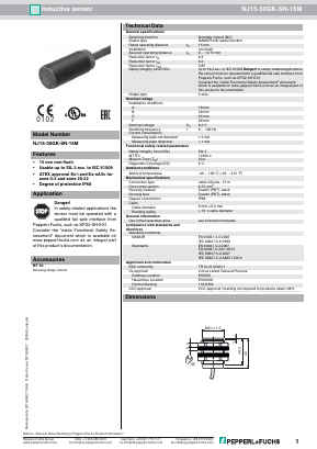 NJ15-30GK-SN-15M Datasheet PDF Pepperl+Fuchs Inc.