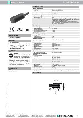 NJ15-30GK-SN-20M Datasheet PDF Pepperl+Fuchs Inc.