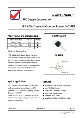 PSM15N60CT Datasheet PDF PFC Device Inc.