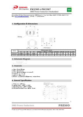 PSC2507-1R2M Datasheet PDF PREMO CORPORATION S.L