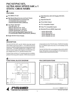P4C187-55LI Datasheet PDF Semiconductor Corporation