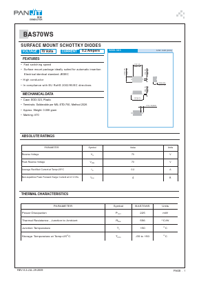 BAS70WS Datasheet PDF PANJIT INTERNATIONAL
