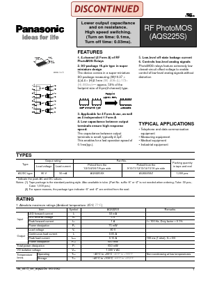AQS225SX Datasheet PDF Panasonic Corporation