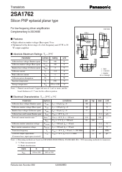 2SA1762 Datasheet PDF Panasonic Corporation