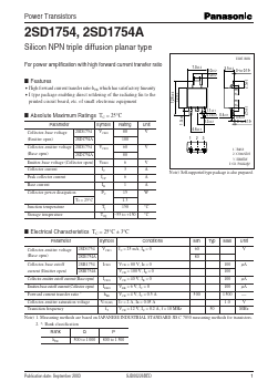 2SD1754 Datasheet PDF Panasonic Corporation