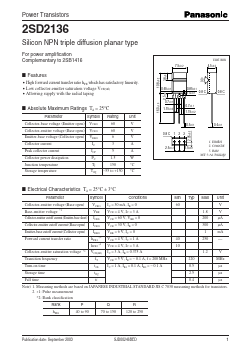 2SD2136 Datasheet PDF Panasonic Corporation