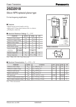 2SD2018 Datasheet PDF Panasonic Corporation
