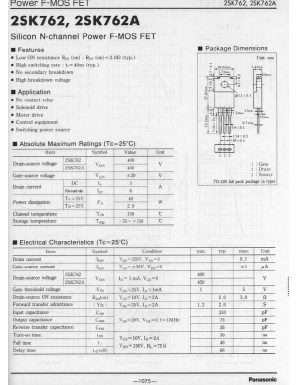 2SK762 Datasheet PDF Panasonic Corporation