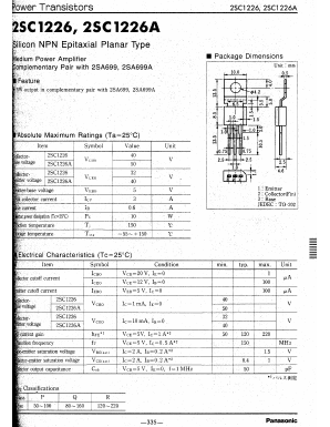 2SC1226 Datasheet PDF Panasonic Corporation