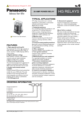 HG2-AC200V-F Datasheet PDF Panasonic Corporation