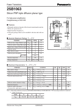 2SB1063P Datasheet PDF Panasonic Corporation