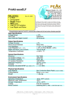 P10AU-0524ELF Datasheet PDF Peak-Electronics