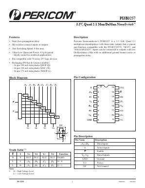 PI3B3257QEX Datasheet PDF Pericom Semiconductor