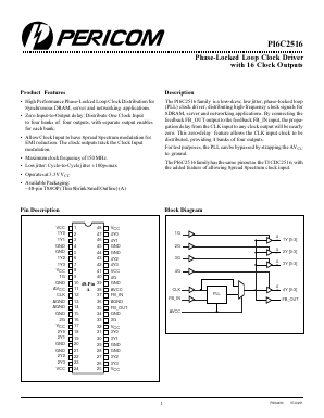 PI6C2516 Datasheet PDF Pericom Semiconductor