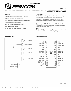 PI6C184 Datasheet PDF Pericom Semiconductor