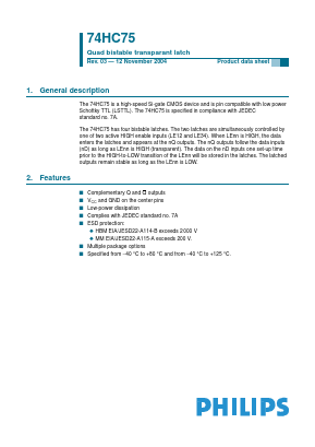 74HC75D Datasheet PDF Philips Electronics