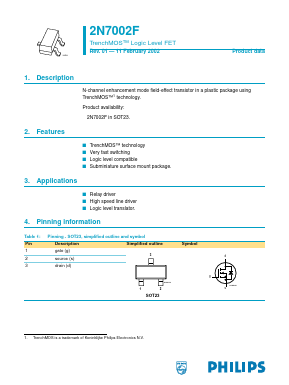 2N7002F Datasheet PDF Philips Electronics