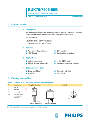 BUK7606-55B Datasheet PDF Philips Electronics