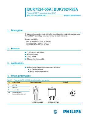 BUK7624-55A Datasheet PDF Philips Electronics