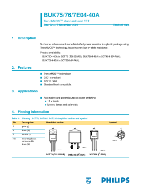 BUK7504-40A Datasheet PDF Philips Electronics