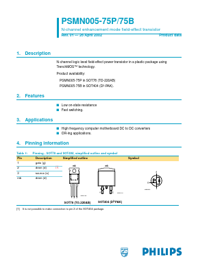 PSMN005-75B Datasheet PDF Philips Electronics