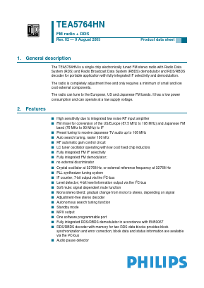 TEA5764HN Datasheet PDF Philips Electronics