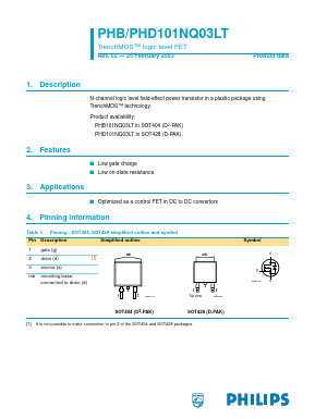 PHB101NQ03LT Datasheet PDF Philips Electronics