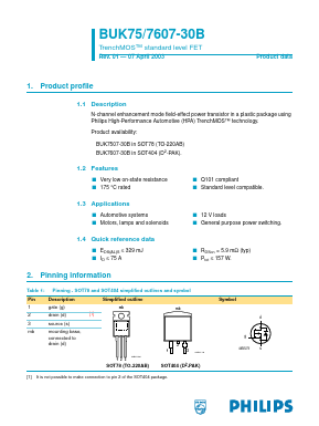 BUK7607-30B Datasheet PDF Philips Electronics