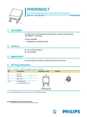 PHD95N03LT Datasheet PDF Philips Electronics