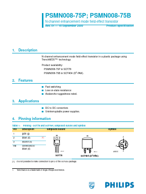 PSMN008-75P Datasheet PDF Philips Electronics