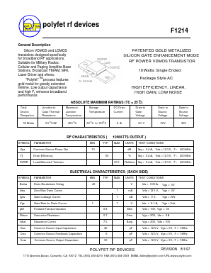 F1214 Datasheet PDF Polyfet RF Devices
