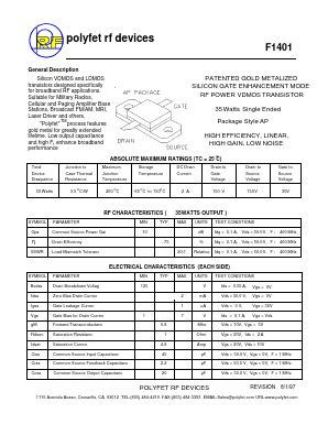 F1401 Datasheet PDF Polyfet RF Devices