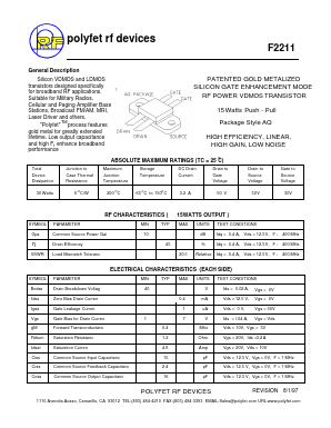 F2211 Datasheet PDF Polyfet RF Devices