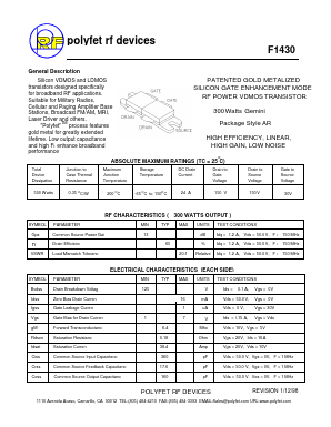 F1430 Datasheet PDF Polyfet RF Devices