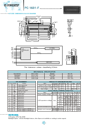 PC1601-F Datasheet PDF Powertip Technology