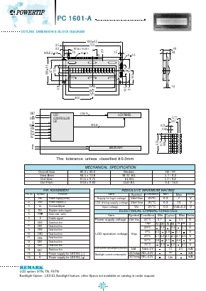 PC1601A Datasheet PDF Powertip Technology